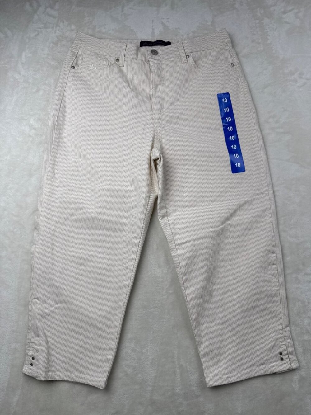 Gloria Vanderbilt Womens Beige Striped Pants Size 10 Made In Cambodia